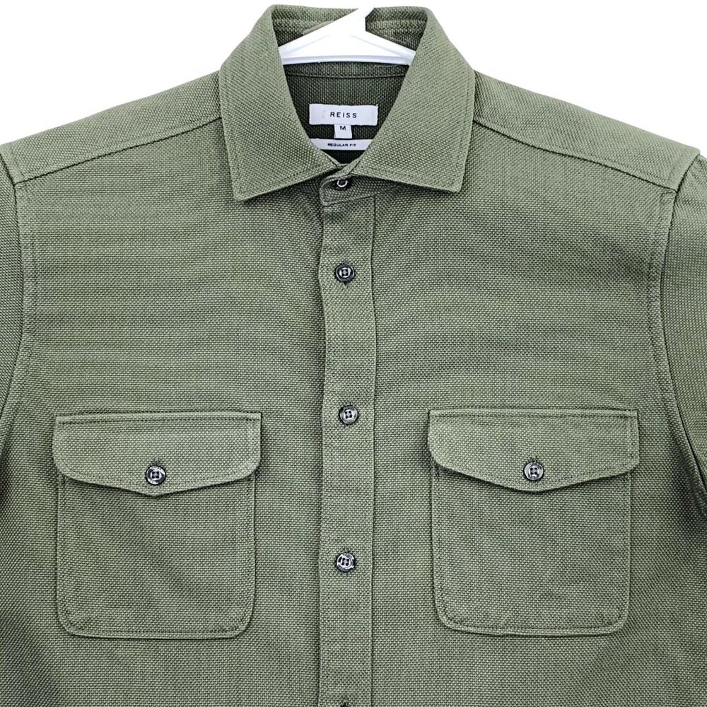 Reiss Arlo Textured Canvas Mens Long Sleeve Overshirt Light Green Medium